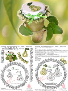 547 Klöppelbrief Deko für Marmelade-Gläser "Birne"