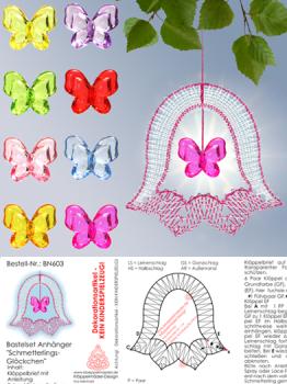 603 Bastelset "Schmetterlings-Glöckchen" - Glöcken-Klöppelbrief mit 8 bunten Acryl-Schmetterlingen