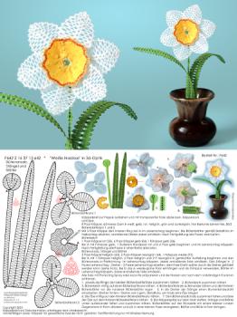 642 Klöppelbrief "Weiße Narzisse"   -   Blümchen in 3D-Optik