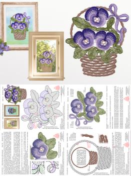 678 Klöppelbrief "Stiefmütterchen im Blumenkorb"