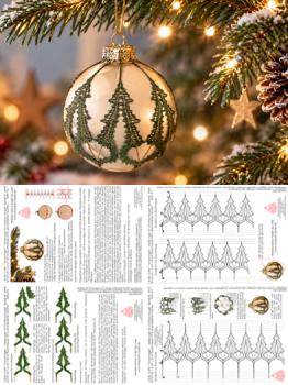 690 Klöppelbrief "Tannenreigen" - Verzierungen für Christbaumkugeln 5,5 cm, 6 cm und 8 cm Durchmesser mit 6 verschiedenen Mustern