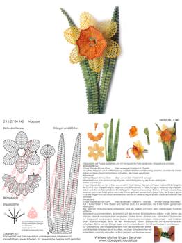 140 Klöppelbrief "Narzisse" (Osterglocke)   -   Blümchen in 3D-Optik
