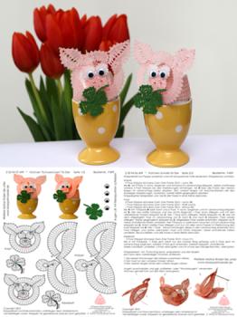 499 Klöppelbrief Hütchen „Schweinchen" für Eier