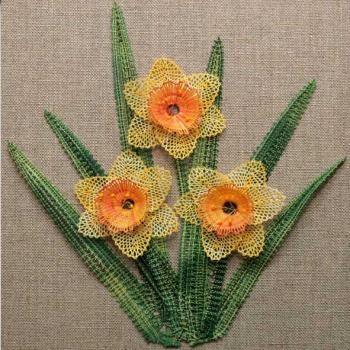 Preview: 112 Klöppelbrief Keilrahmenbild "Narzissenstrauß"