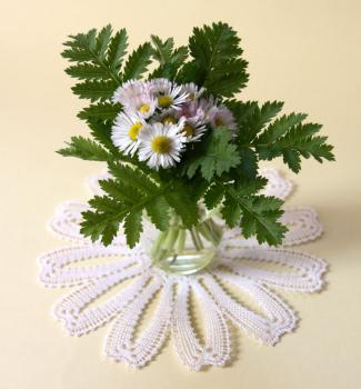 Preview: 196 Klöppelbrief  Blütendeckchen "Gänseblümchen"