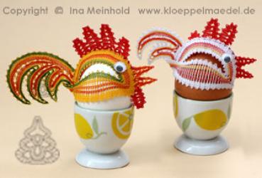 Preview: 356 Klöppelbrief Hütchen „Hahn und Henne“ für Eier