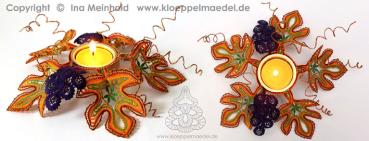 Preview: 335 Klöppelbrief  "Weinrebe""- Blätter und Trauben für Teelichthalter