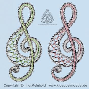 Preview: 439 Klöppelbrief "Notenschlüssel" mit Mailänder Muster