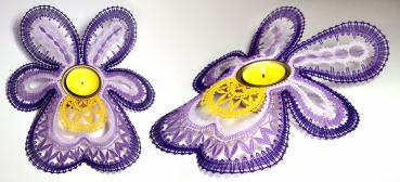 Preview: 282 Klöppelbrief  „Viola“ für Holz-Teelichthalter