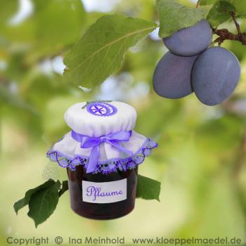 Preview: 442 Klöppelbrief Deko für Marmelade-Gläser "Pflaume"
