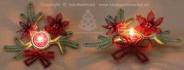 Preview: 348 Klöppelbrief  „Rote Zier und Tannengrün“ für Holz-Teelichthalter