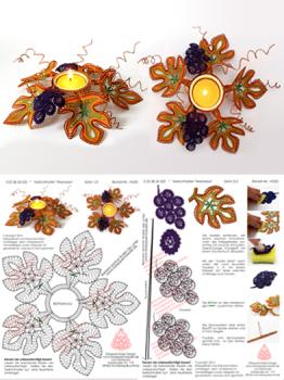 335 Klöppelbrief  "Weinrebe""- Blätter und Trauben für Teelichthalter