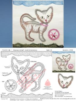 128 Klöppelbrief Keilrahmenbild „Kätzchen mit Ball“