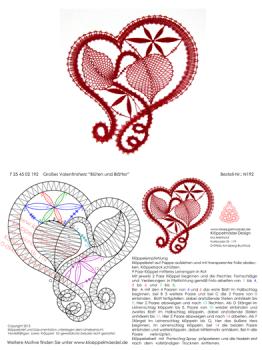 192 Klöppelbrief Großes Valentinsherz „Blüten und Blätter“