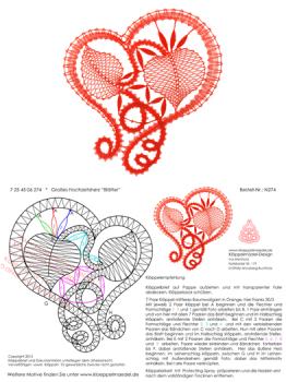 274 Klöppelbrief  Großes Hochzeitsherz „Blätter“