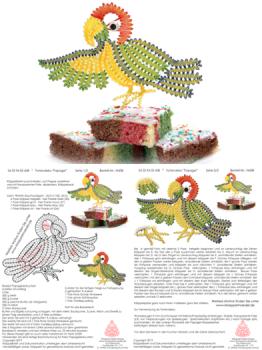 438 Klöppelbrief Tortendeko "Papagei“