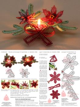 348 Klöppelbrief  „Rote Zier und Tannengrün“ für Holz-Teelichthalter