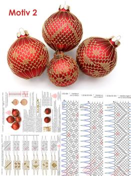454 Klöppelbrief Verzierungen für große Christbaumkugeln "Goldglanz"  6 verschiedene Muster - Motiv 2