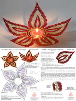 484 Klöppelbrief  "Stern in Rot und Grün" für Teelichthalter