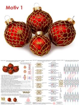 487 Klöppelbrief Verzierungen für kleine Christbaumkugeln "Goldglanz"  6 verschiedene Muster - Motiv 1