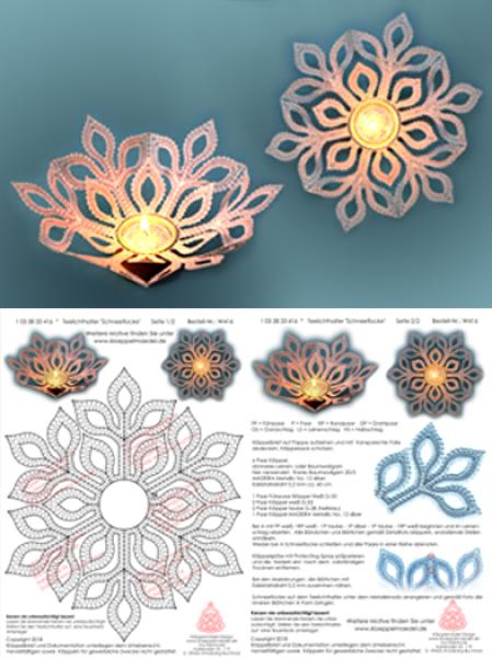 416 Klöppelbrief  „Schneeflocke“ für Holz-Teelichthalter