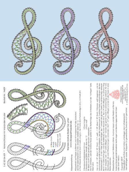 439 Klöppelbrief "Notenschlüssel" mit Mailänder Muster