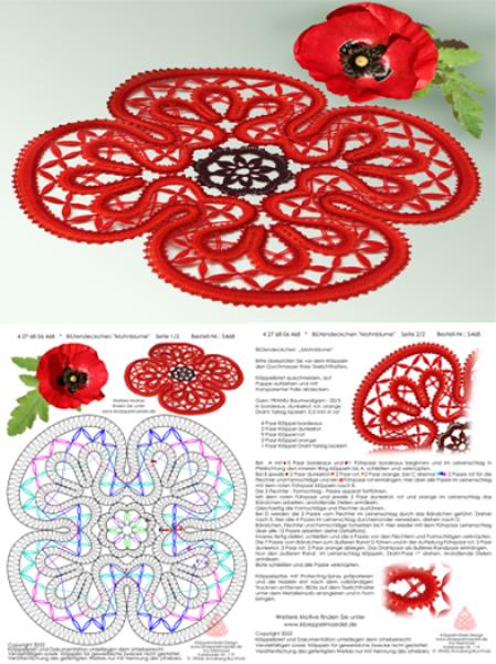468 Klöppelbrief Blütendeckchen "Mohnblume"