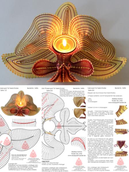 496 Klöppelbrief Blüte "Phalenopsis" für Teelichthalter