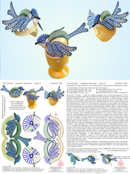 541 Klöppelbriefe drei Vögelchen „Blaumeise, Rotkehlchen und Goldammer"