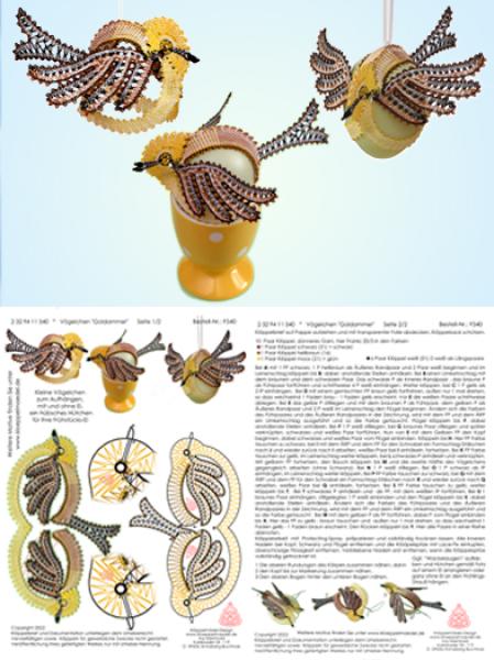 541 Klöppelbriefe drei Vögelchen „Blaumeise, Rotkehlchen und Goldammer"