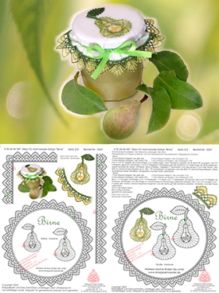 547 Klöppelbrief Deko für Marmelade-Gläser "Birne"