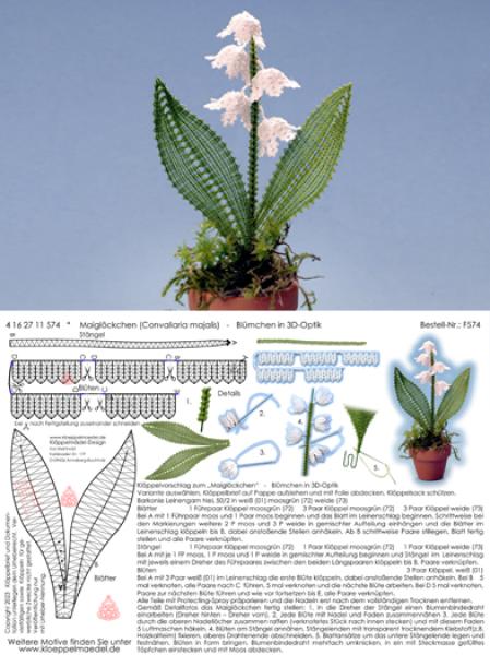 576 Klöppelbrief "Maiglöckchen"   -   Blümchen in 3D-Optik