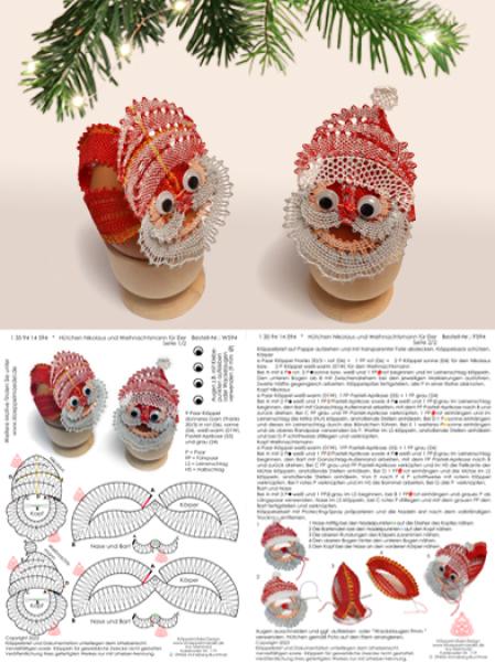 594 Klöppelbrief Hütchen „Nikolaus und Weihnachtsmann" für Eier