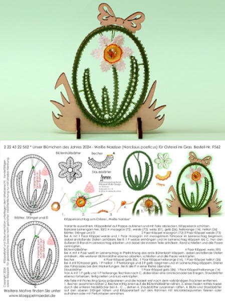 601 Klöppelbrief "Weiße Narzisse" - Blümchen des Jahres 2024
