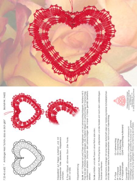 602 Klöppelbrief Anhänger Herz "Schön, dass es dich gibt"