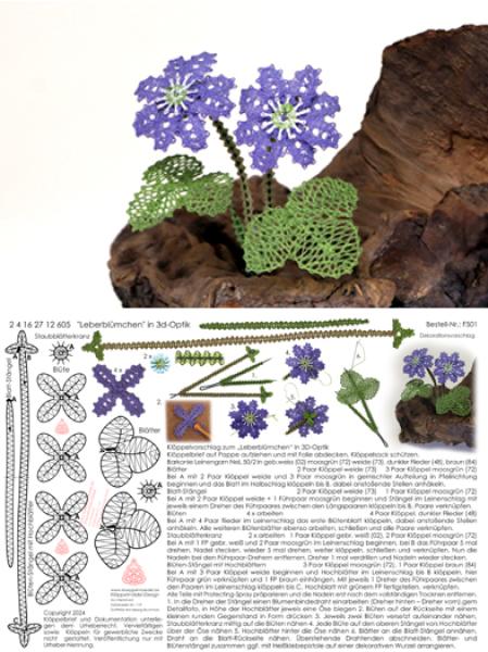 605 Klöppelbrief "Leberblümchen"   -   Blümchen in 3D-Optik