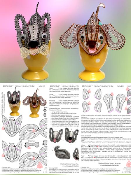 607 Klöppelbrief Hütchen „Hündchen" für Eier