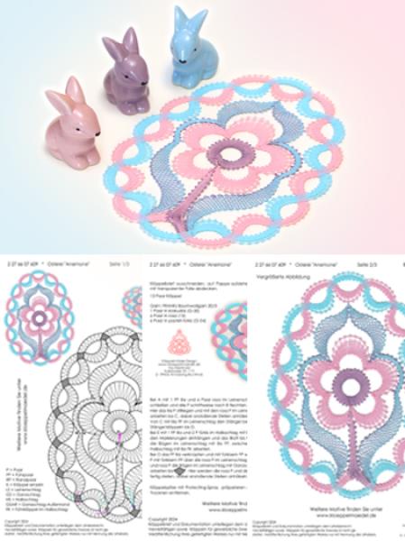 609 Klöppelbrief  Osterei "Anemone"