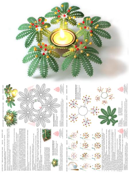 622 Klöppelbrief  Blätter für Teelichthalter "Aralie"