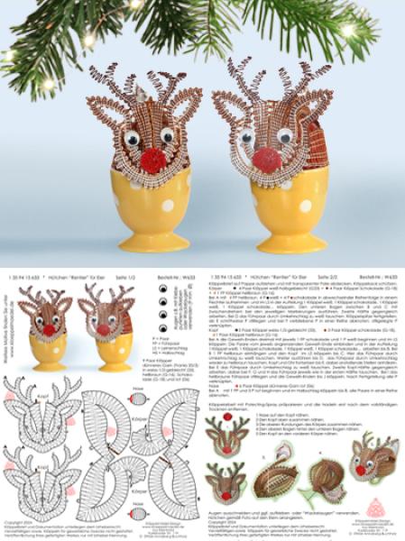 633 Klöppelbrief Hütchen „Rentier" für Eier