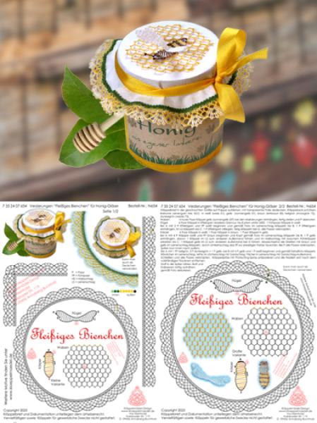 654 Klöppelbrief Deko für Honig-Gläser "Fleißiges Bienchen"