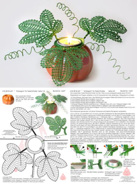 657 Klöppelbrief "Kürbisgrün" für Teelichthalter