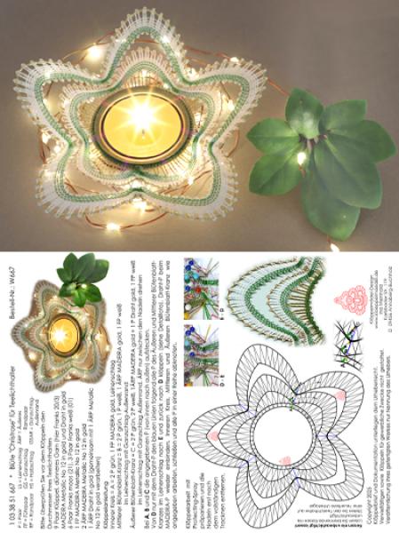 667 Klöppelbrief  Blüte „Christrose“ für Teelichthalter