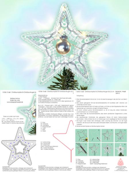 668 Klöppelbrief Christbaumspitze "Sternenzauber" passend zum Baumbehang für Christbaumkugeln / Spiegelbeeren bis 2,5 cm