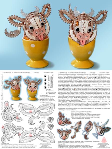 675 Klöppelbrief Hütchen „Kälbchen" für Eier
