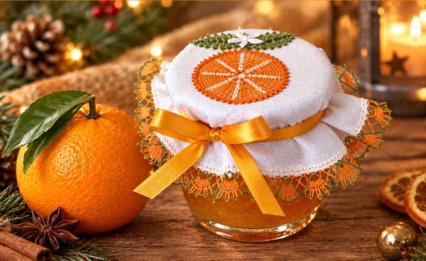 683 Klöppelbrief Deko für Marmelade-Gläser "Orange"