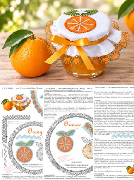 683 Klöppelbrief Deko für Marmelade-Gläser "Orange"