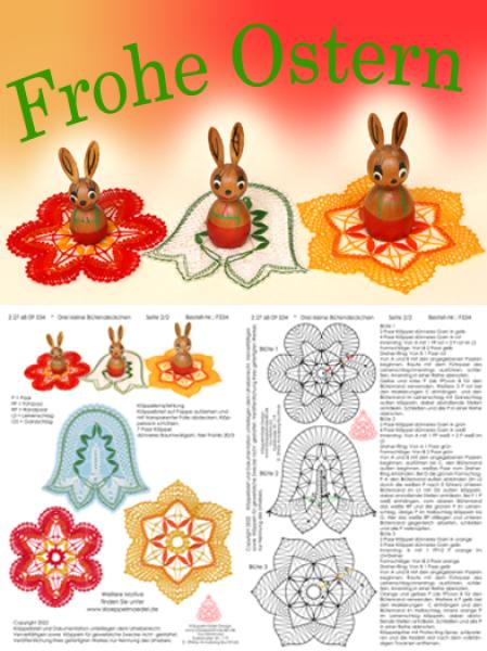 535 Bastelset "Drei kleine Blütendeckchen" mit drei Vintage-Hasen