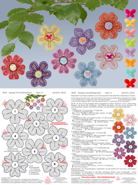 542 Bastelset "Schmetterlingswiese" - 8 verschiedene Blüten mit 8 bunten Acryl-Schmetterlingen
