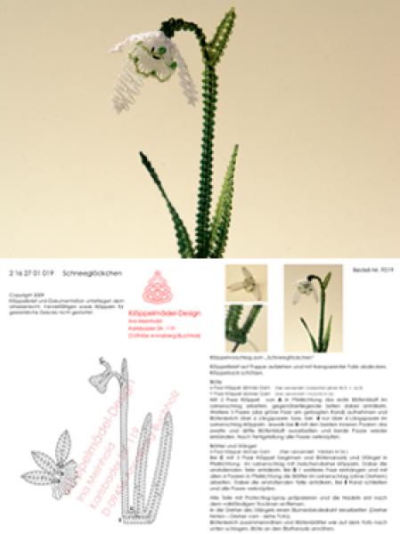 019 Klöppelbrief "Schneeglöckchen" - Blümchen in 3D-Optik